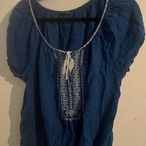 Blue Embroidered Women's Top